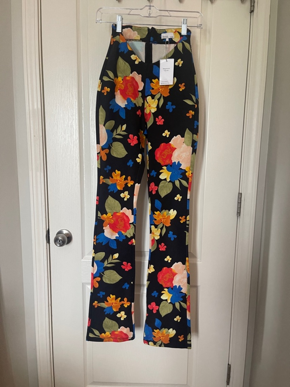 DANIELLE BERNSTEIN Black Floral Boot-Cut Pants